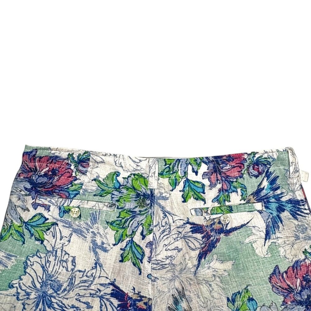 Azulu Multi Color Tropical Print 100% Linen Cargo Shorts - Picture 8 of 11